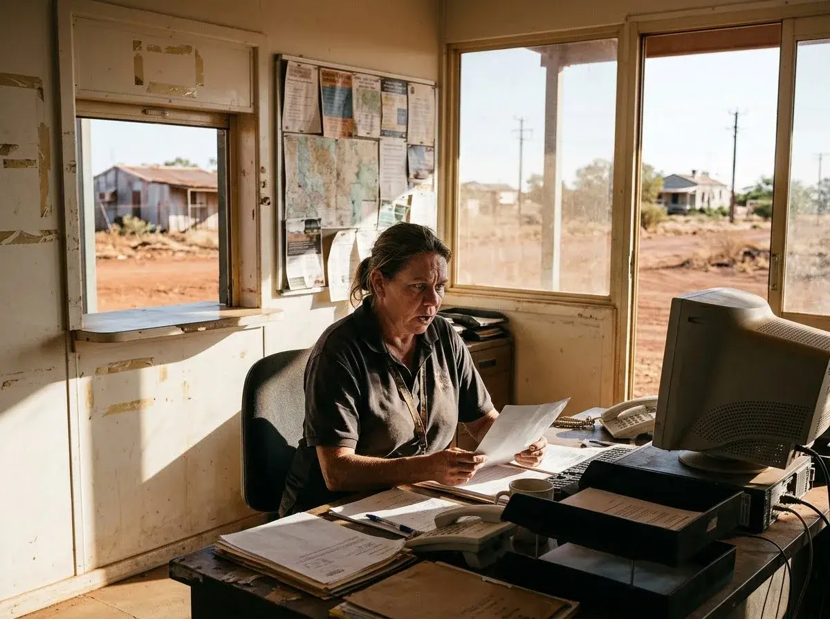A coordinator at a remote Pilbara community centre reads a letter telling her that her job is redundant.