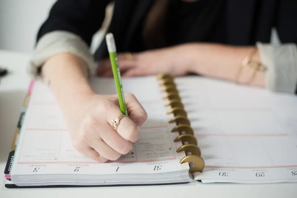 Writing in a planner